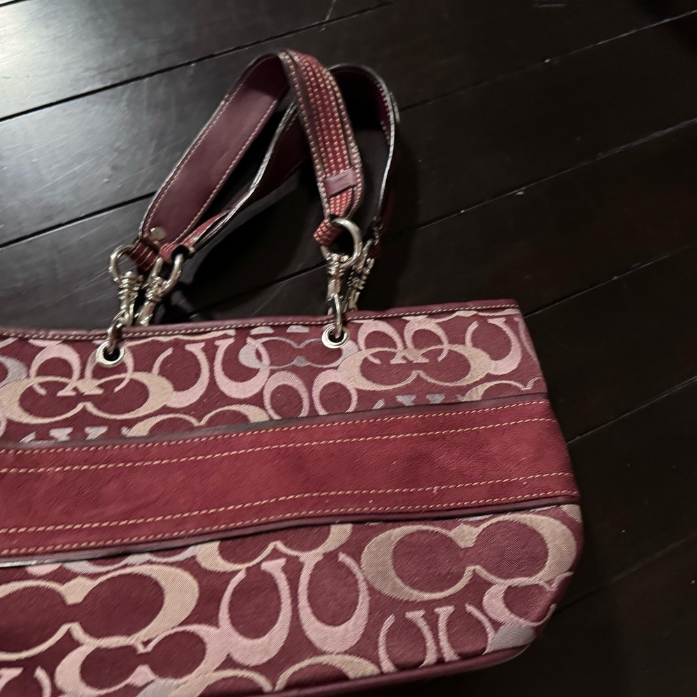 Coach Red and Pink Patterned Tote Bag with Leather Accents